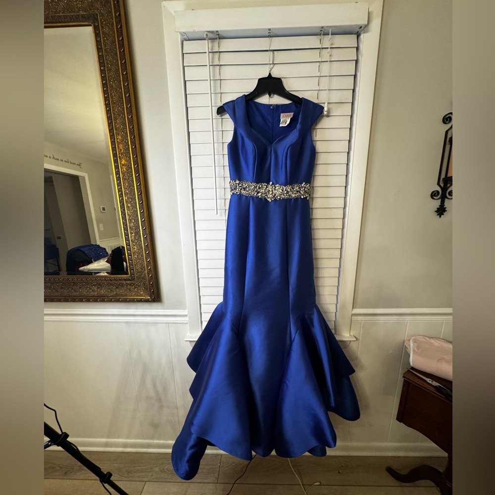 Jovani Royal Blue Beaded Waist Mermaid Gown